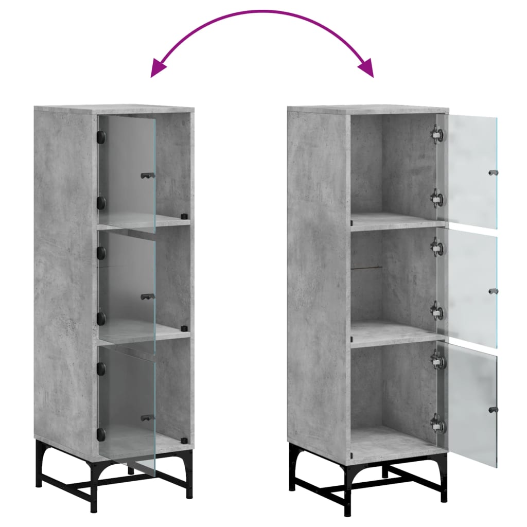 Highboard with Glass Doors Concrete Grey 35x37x120 cm