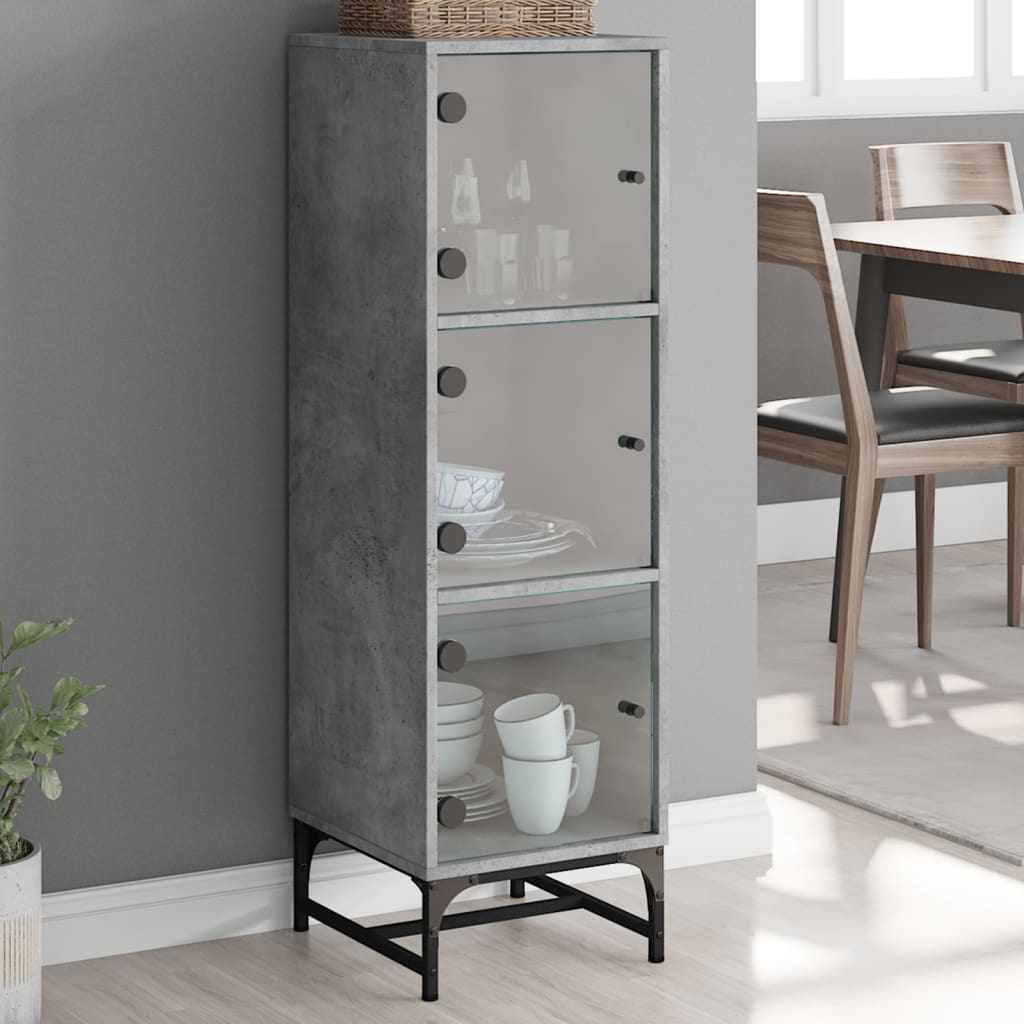 Highboard with Glass Doors Concrete Grey 35x37x120 cm