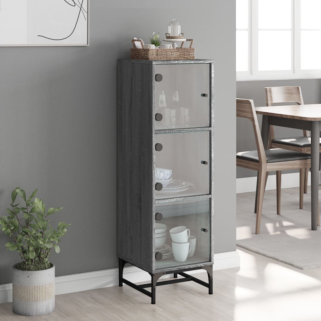Highboard with Glass Doors Grey Sonoma 35x37x120 cm