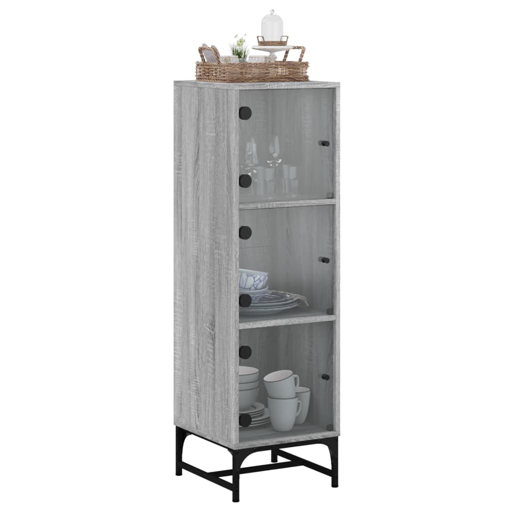 Highboard with Glass Doors Grey Sonoma 35x37x120 cm