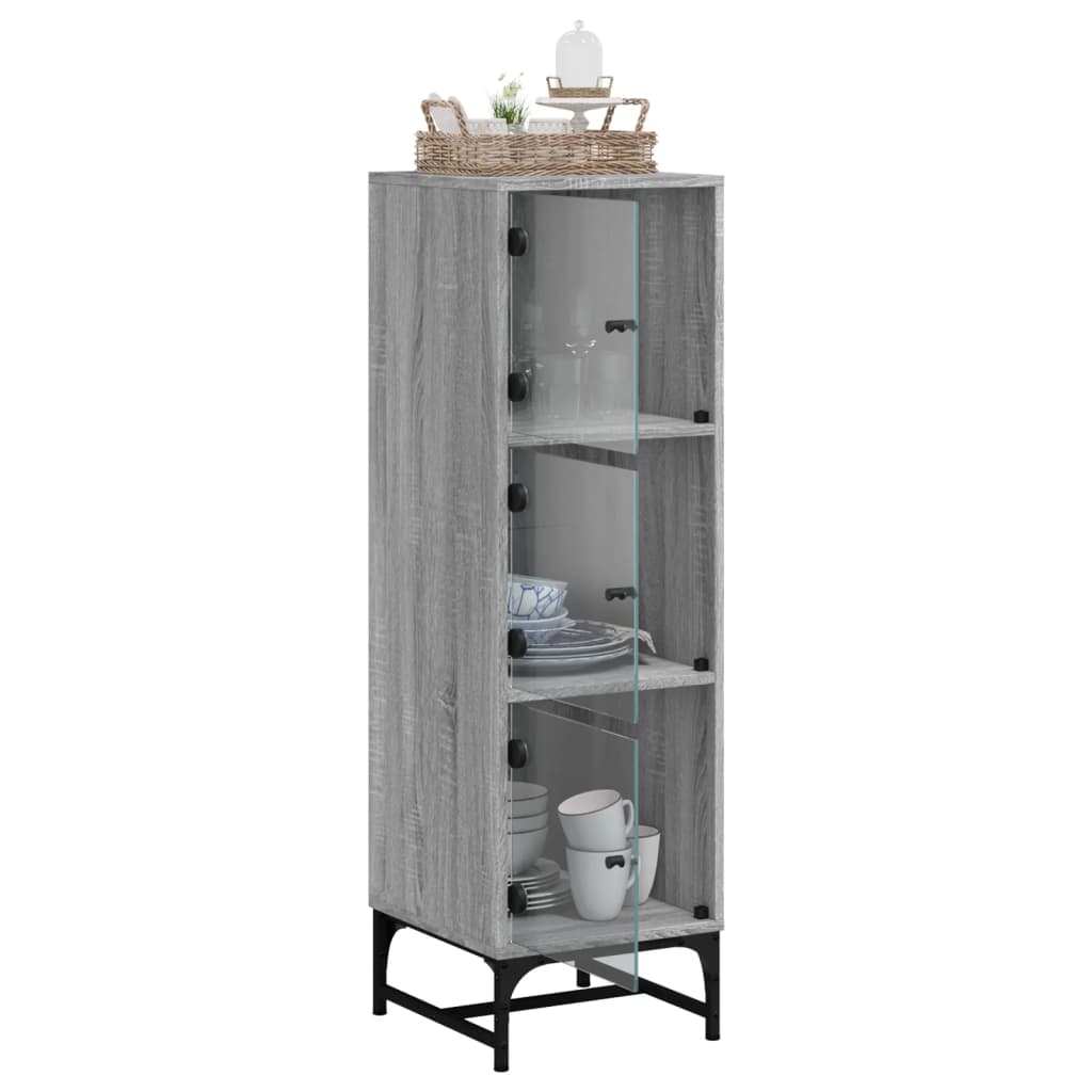 Highboard with Glass Doors Grey Sonoma 35x37x120 cm