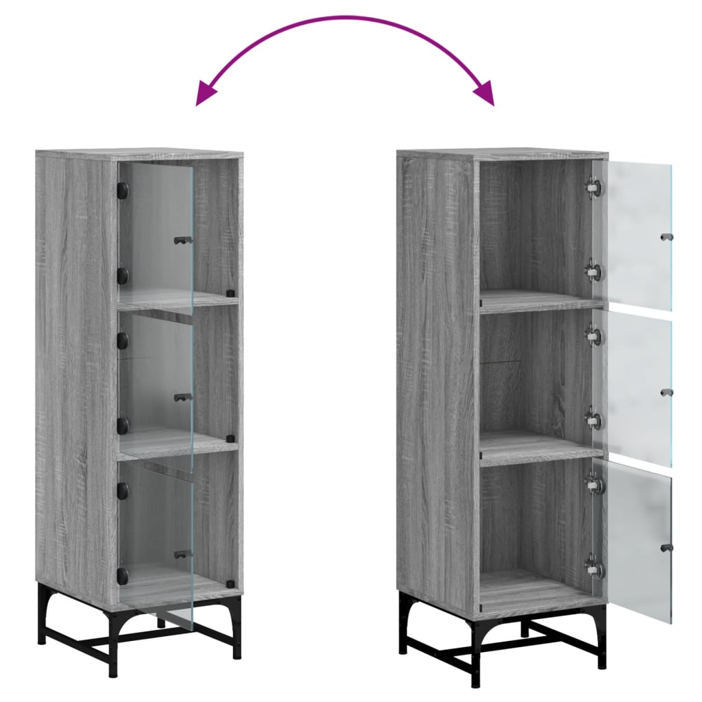 Highboard with Glass Doors Grey Sonoma 35x37x120 cm