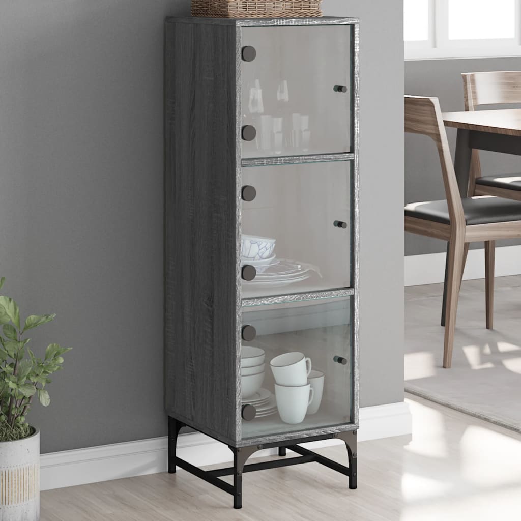 Highboard with Glass Doors Grey Sonoma 35x37x120 cm