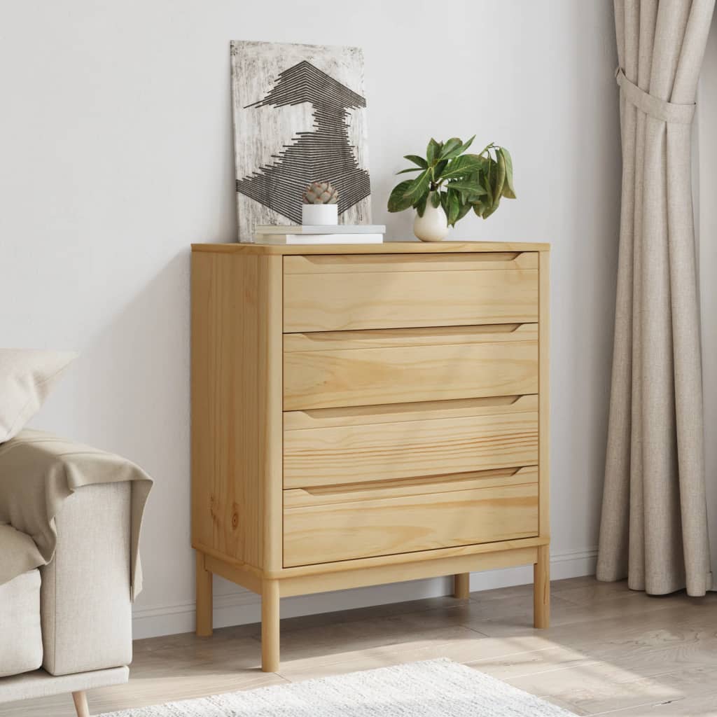 Chest of Drawers FLORO Wax Brown Solid Wood Pine