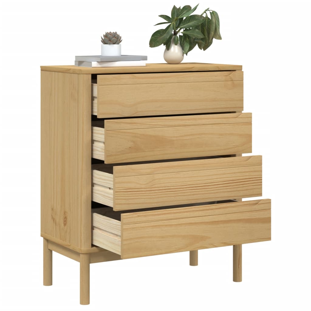 Chest of Drawers FLORO Wax Brown Solid Wood Pine