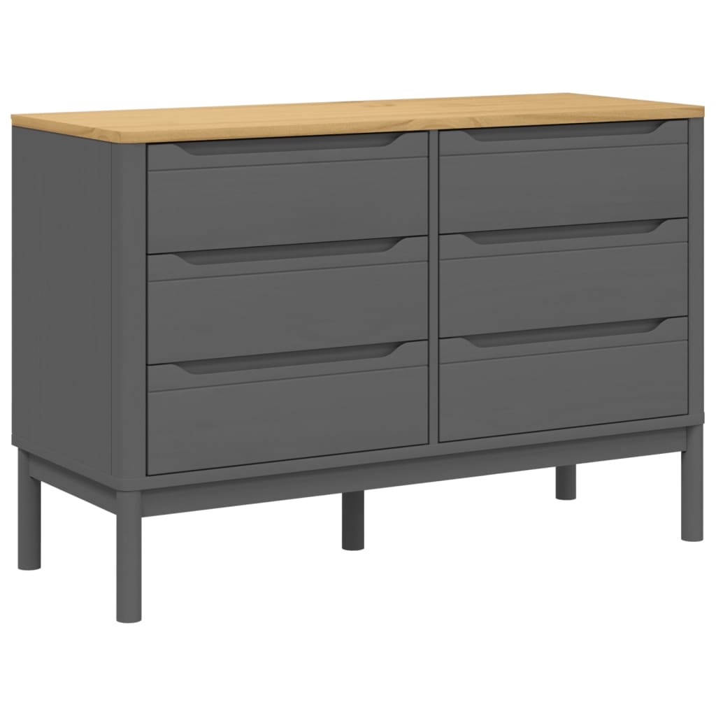 Chest of Drawers FLORO Grey Solid Wood Pine