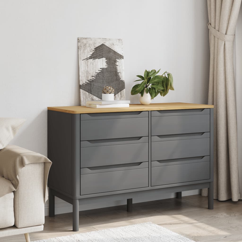 Chest of Drawers FLORO Grey Solid Wood Pine