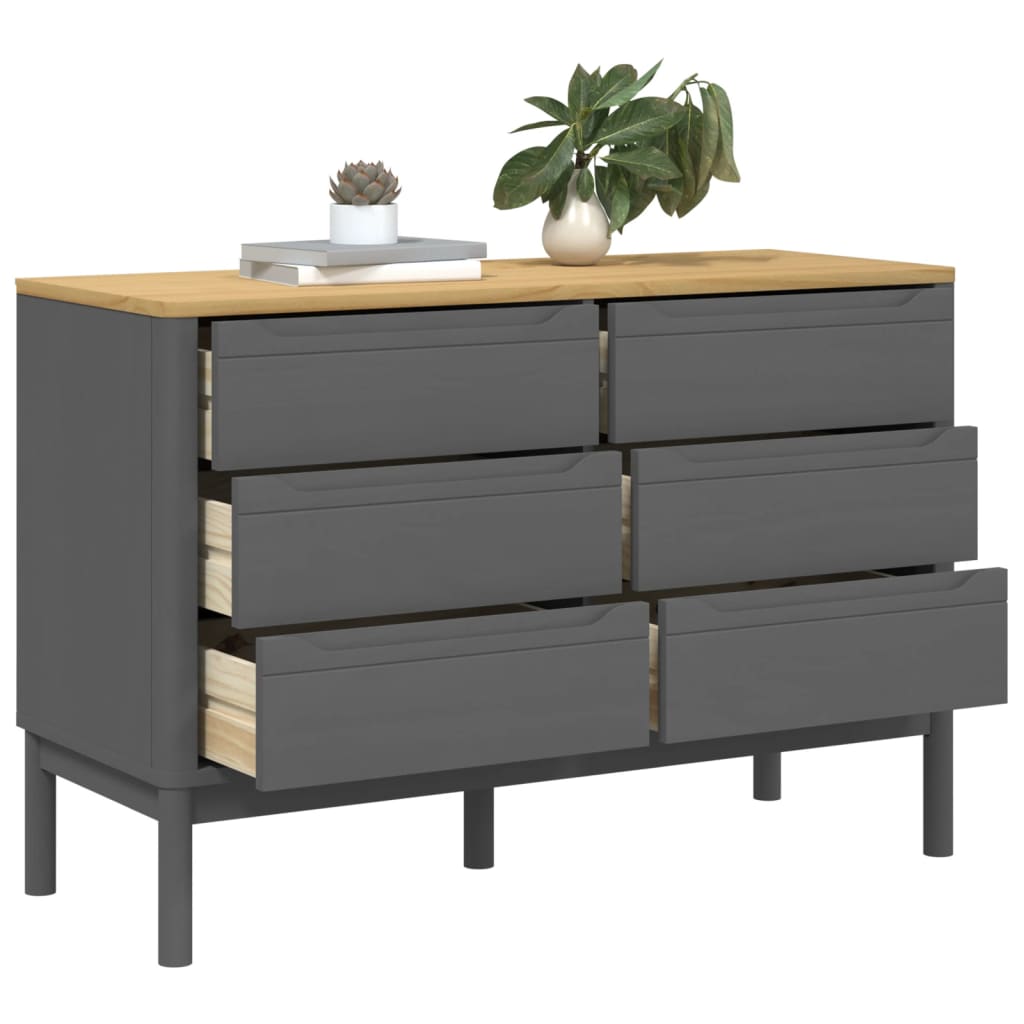 Chest of Drawers FLORO Grey Solid Wood Pine