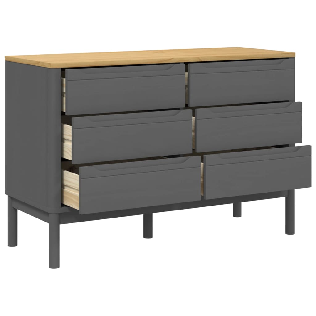 Chest of Drawers FLORO Grey Solid Wood Pine