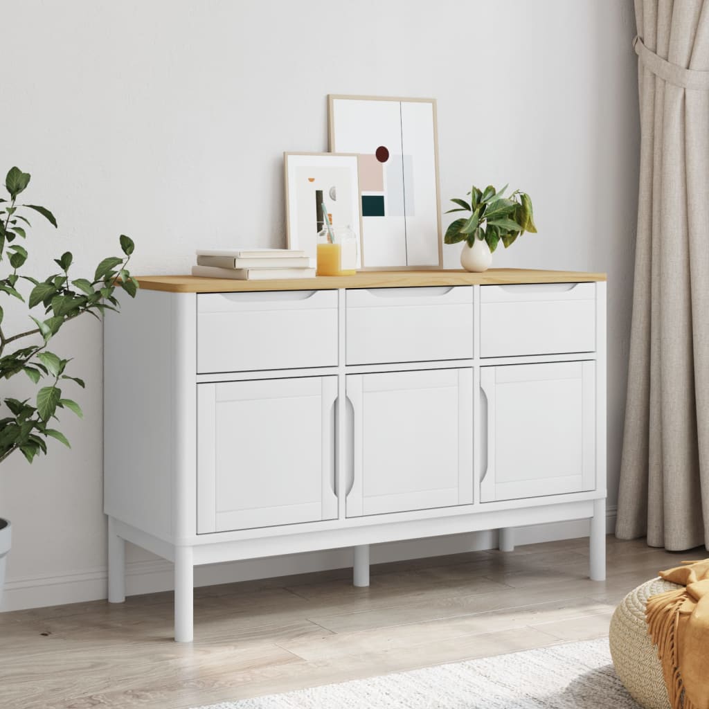 Sideboard FLORO White 114x43x74 cm Solid Wood Pine