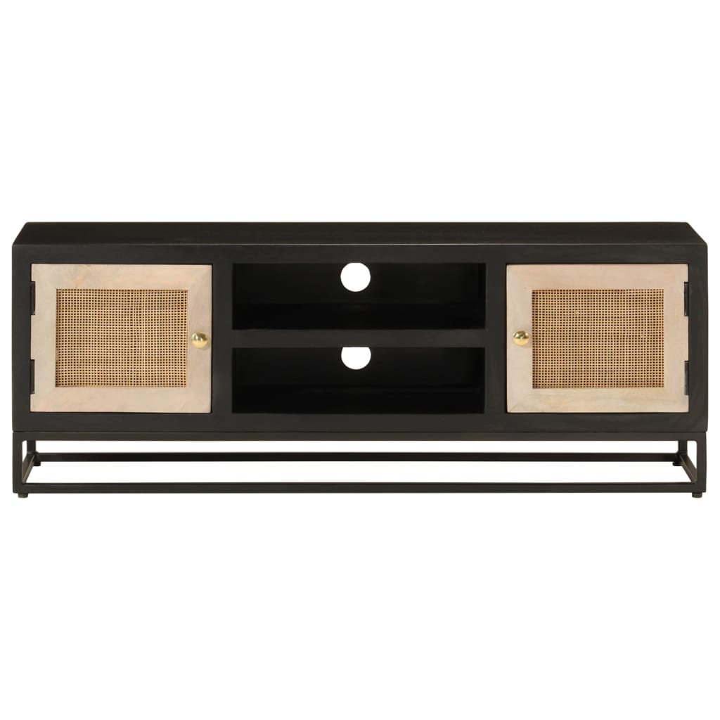 TV Cabinet Black 110x30x40 cm Solid Wood Mango and Iron