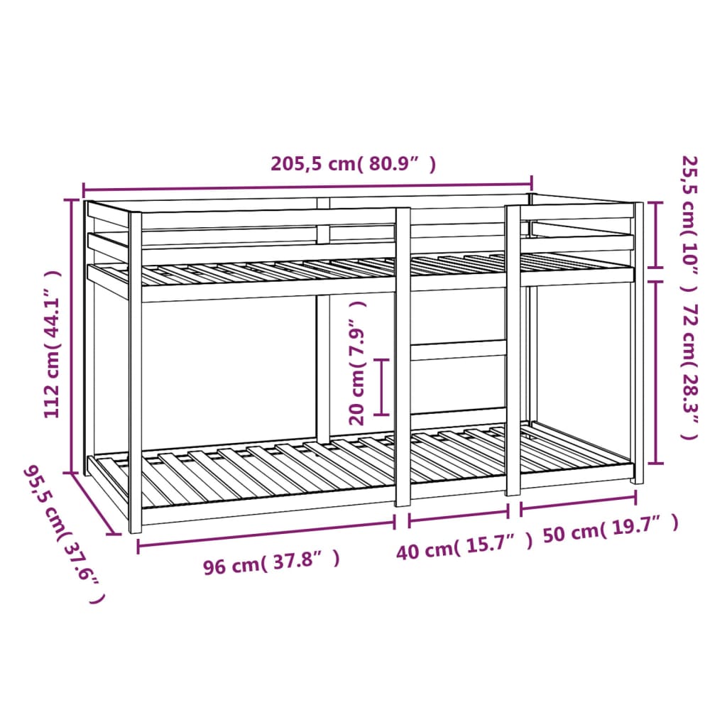 Bunk Bed without Mattress White 90x200 cm Solid Wood Pine