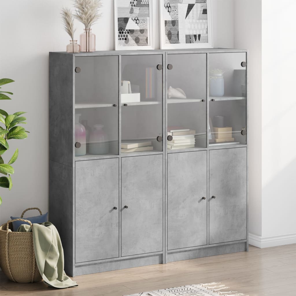 Bookcase with Doors Concrete Grey 136x37x142 cm Engineered Wood