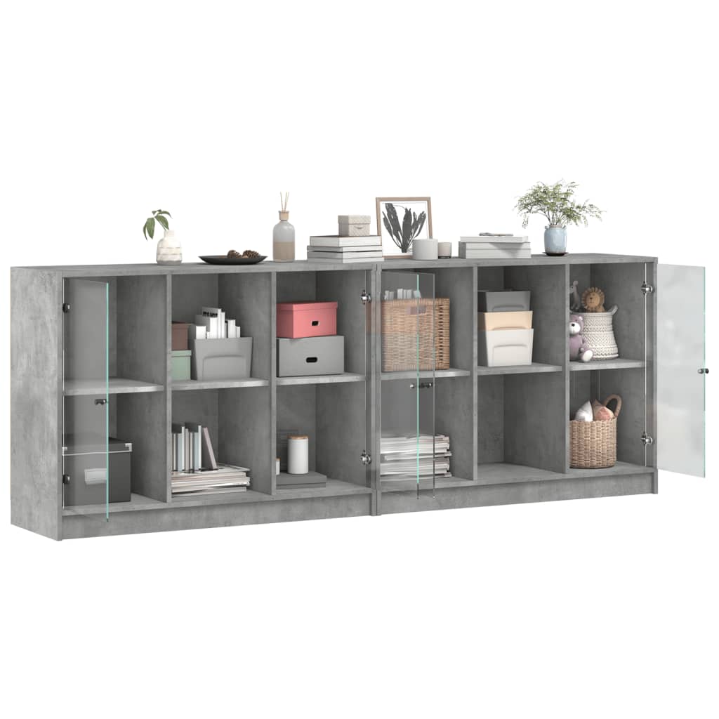 Bookcase with Doors Concrete Grey 204x37x75 cm Engineered Wood