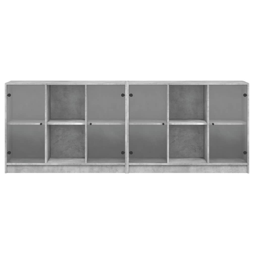 Bookcase with Doors Concrete Grey 204x37x75 cm Engineered Wood