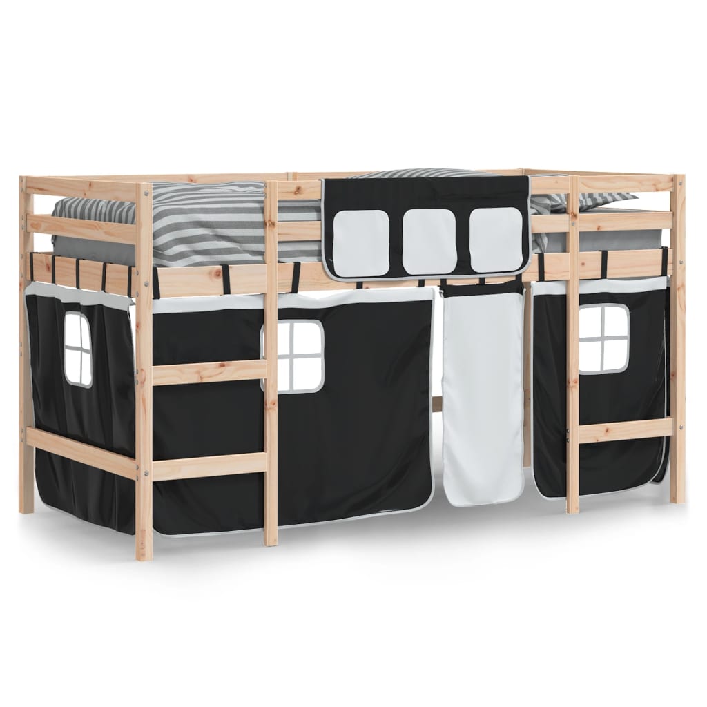 Kids' Loft Bed with Curtains without Mattress White&Black 80x200cm