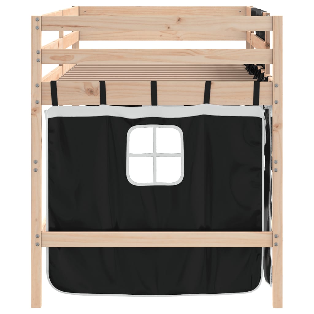 Kids' Loft Bed with Curtains without Mattress White&Black 80x200cm