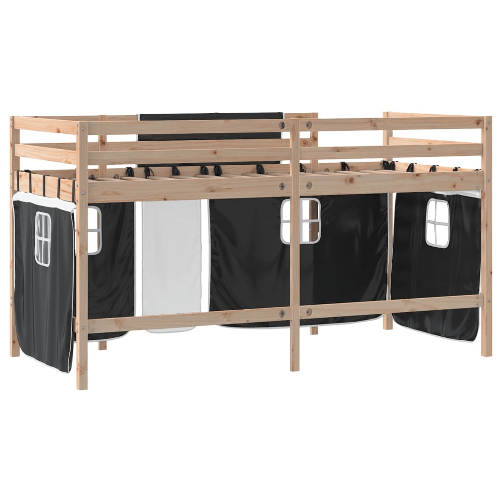 Kids' Loft Bed with Curtains without Mattress White&Black 80x200cm