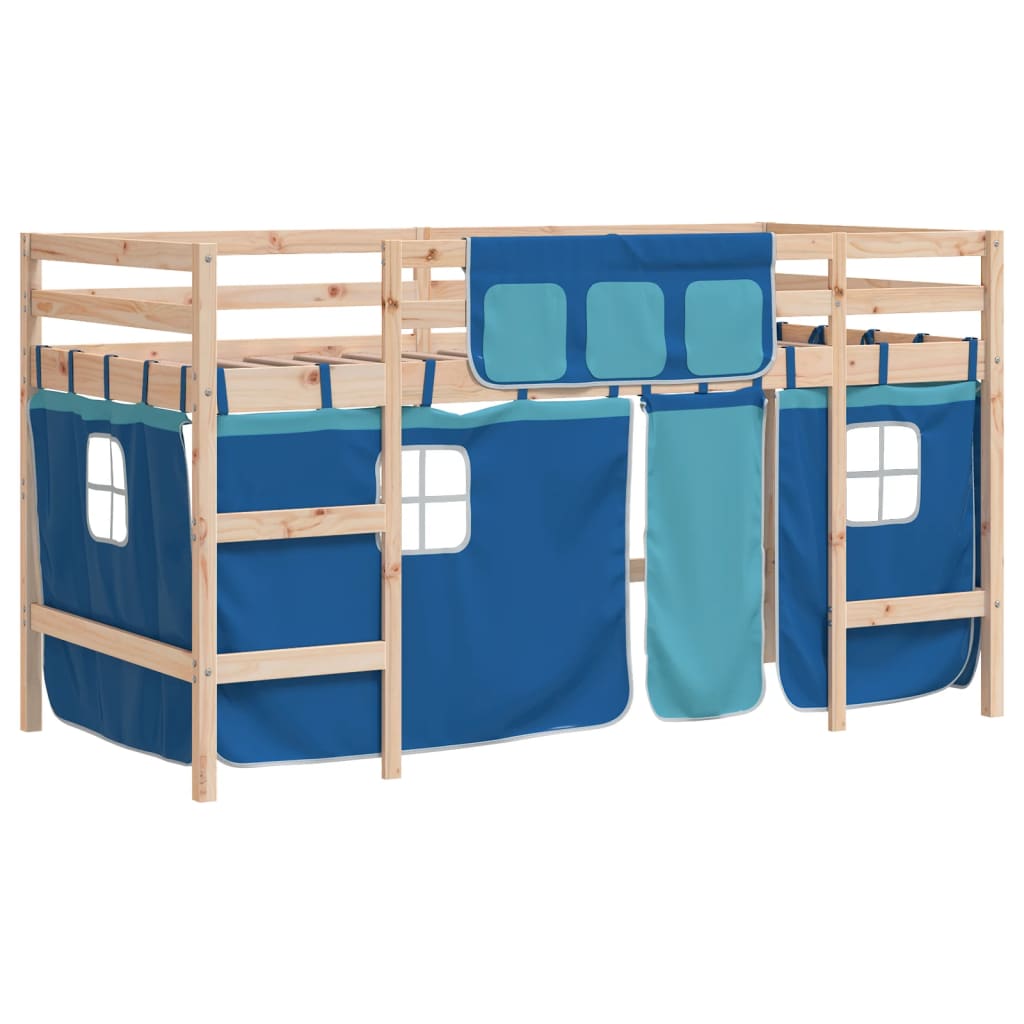 Kids' Loft Bed with Curtains without Mattress Blue 80x200cm