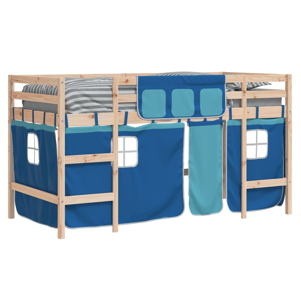 Kids' Loft Bed with Curtains without Mattress Blue 80x200cm