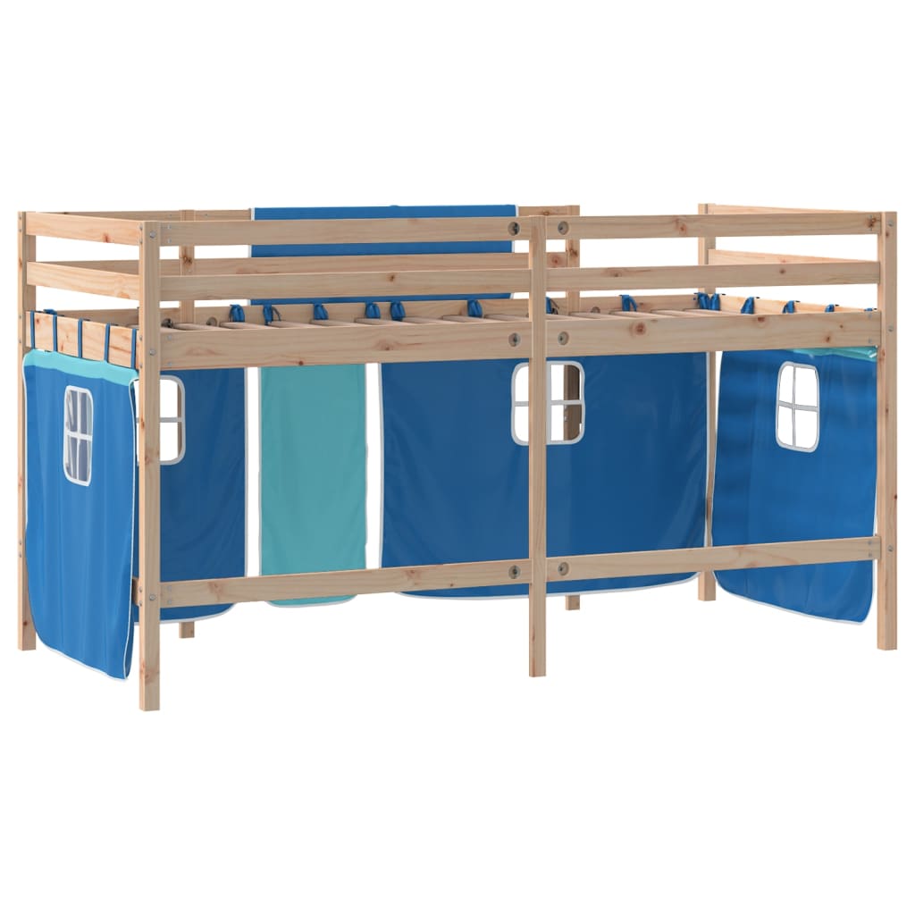 Kids' Loft Bed with Curtains without Mattress Blue 80x200cm