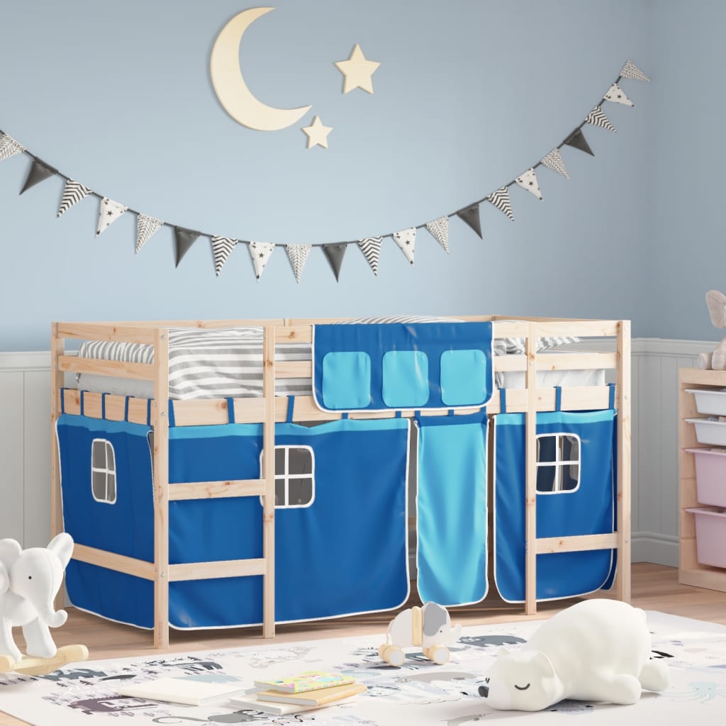 Kids' Loft Bed with Curtains without Mattress Blue 80x200cm