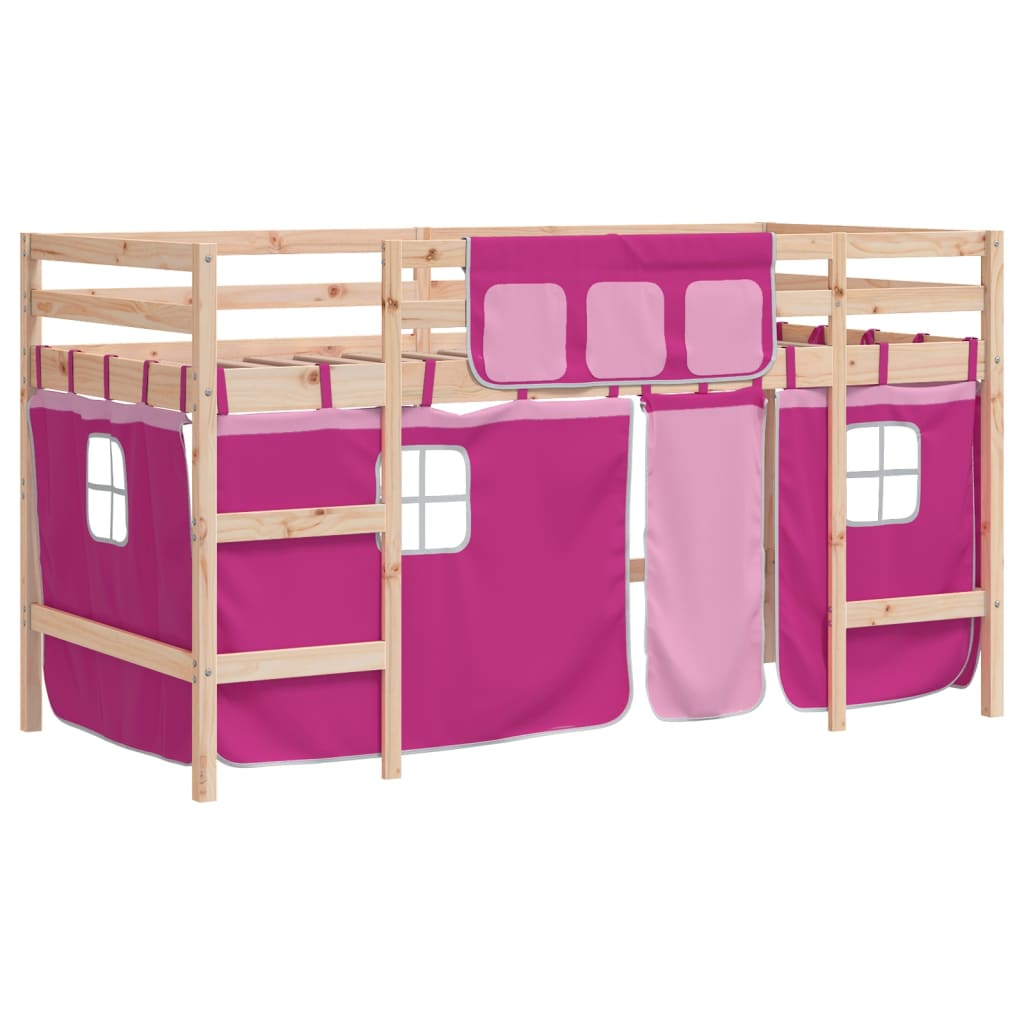 Kids' Loft Bed with Curtains without Mattress Pink 80x200cm