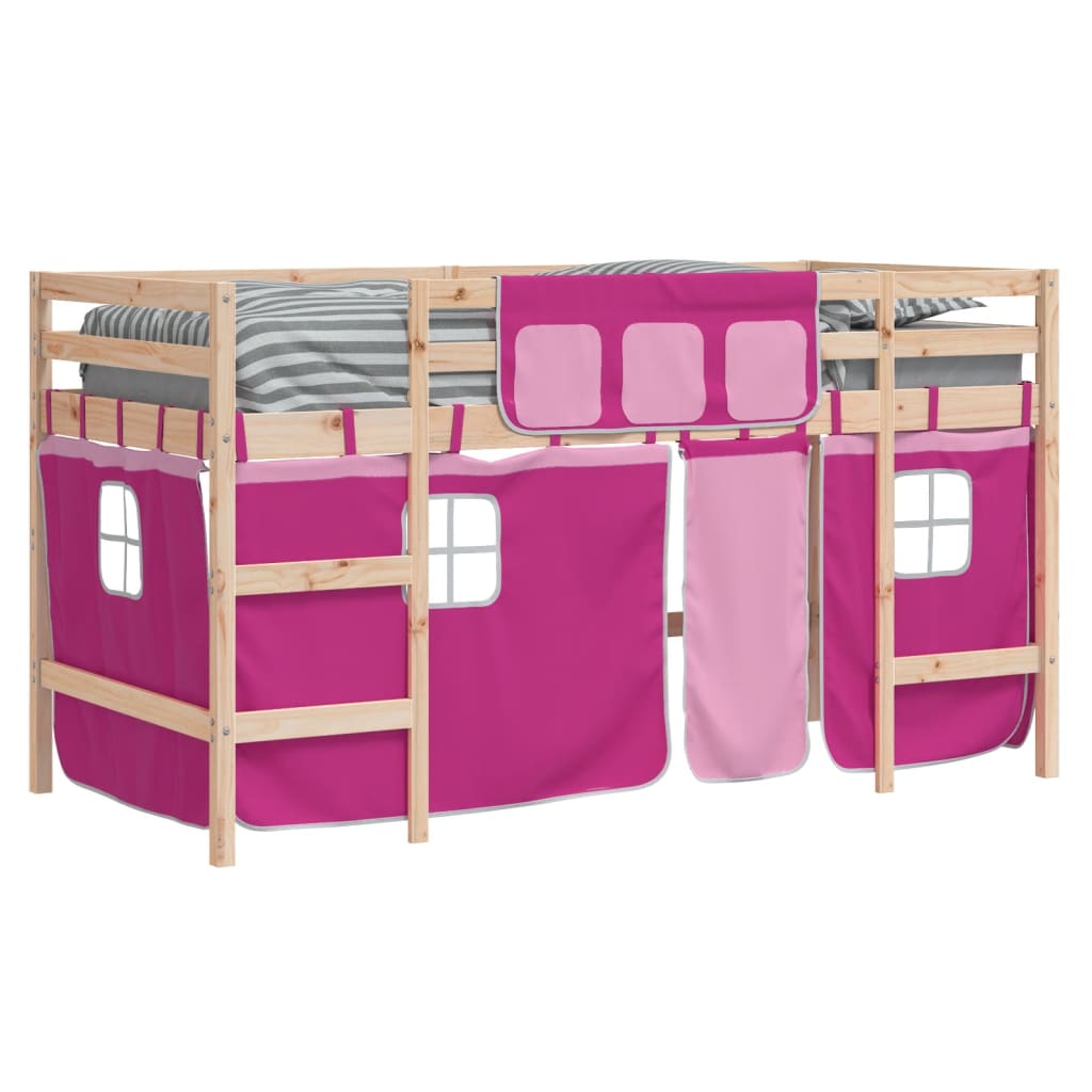 Kids' Loft Bed with Curtains without Mattress Pink 80x200cm