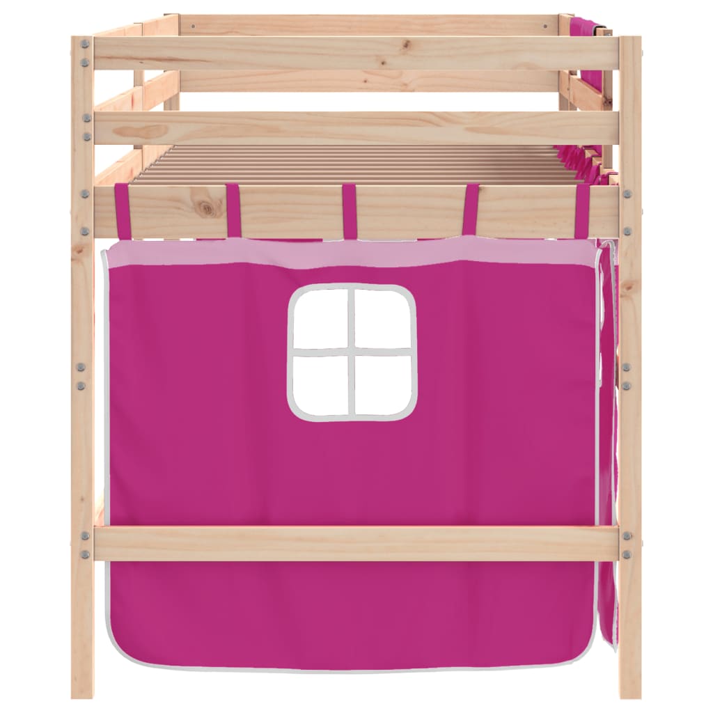 Kids' Loft Bed with Curtains without Mattress Pink 80x200cm