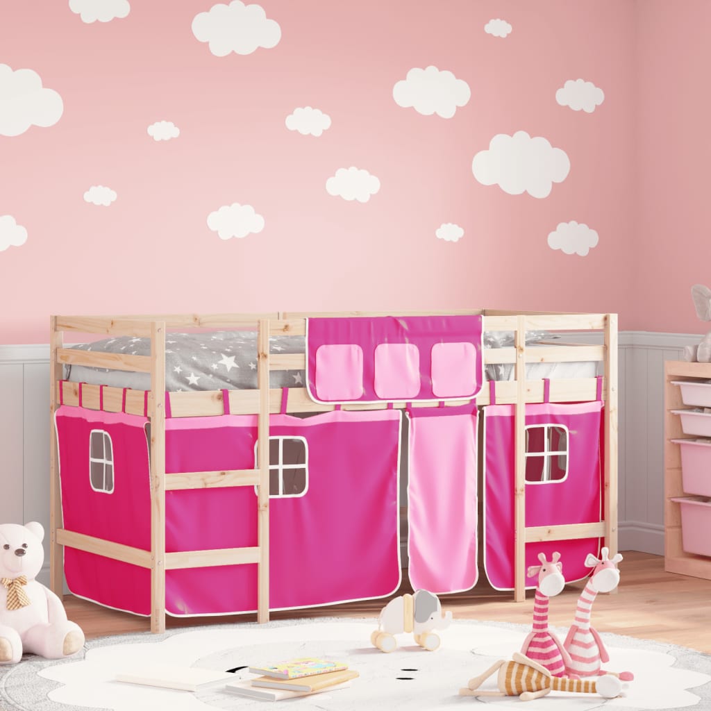 Kids' Loft Bed with Curtains without Mattress Pink 80x200cm