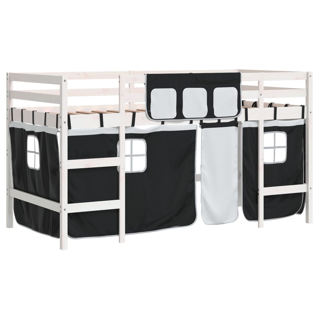 Kids' Loft Bed with Curtains without Mattress White&Black 80x200cm