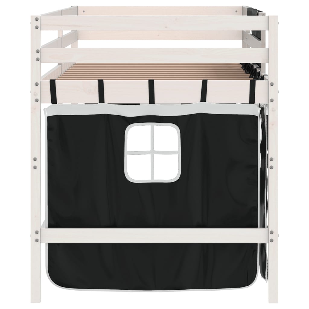 Kids' Loft Bed with Curtains without Mattress White&Black 80x200cm