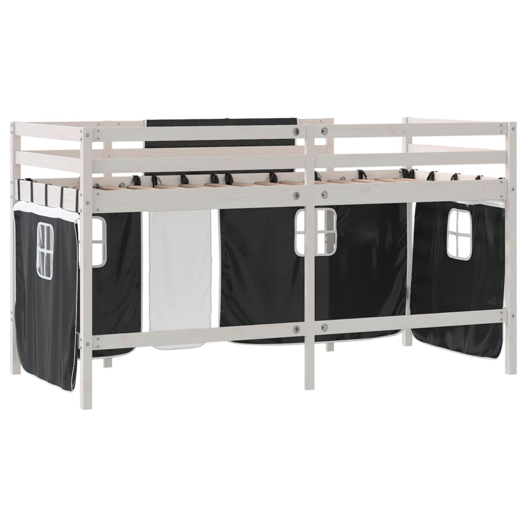 Kids' Loft Bed with Curtains without Mattress White&Black 80x200cm