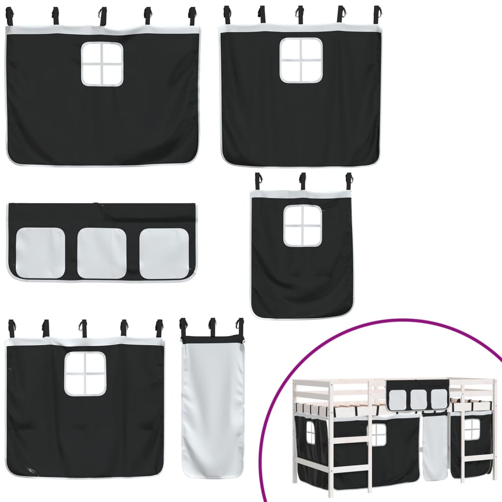 Kids' Loft Bed with Curtains without Mattress White&Black 80x200cm