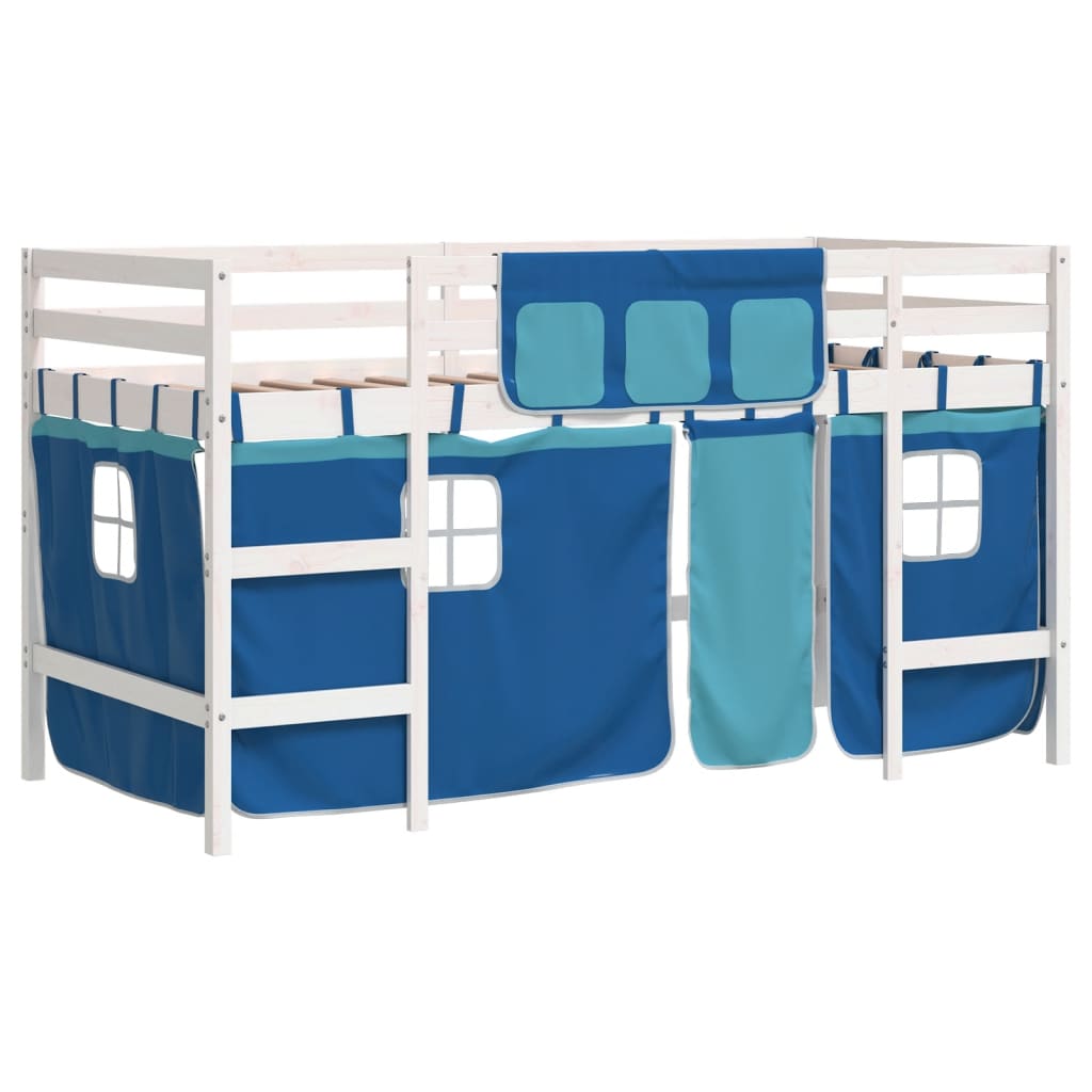 Kids' Loft Bed with Curtains without Mattress Blue 80x200cm