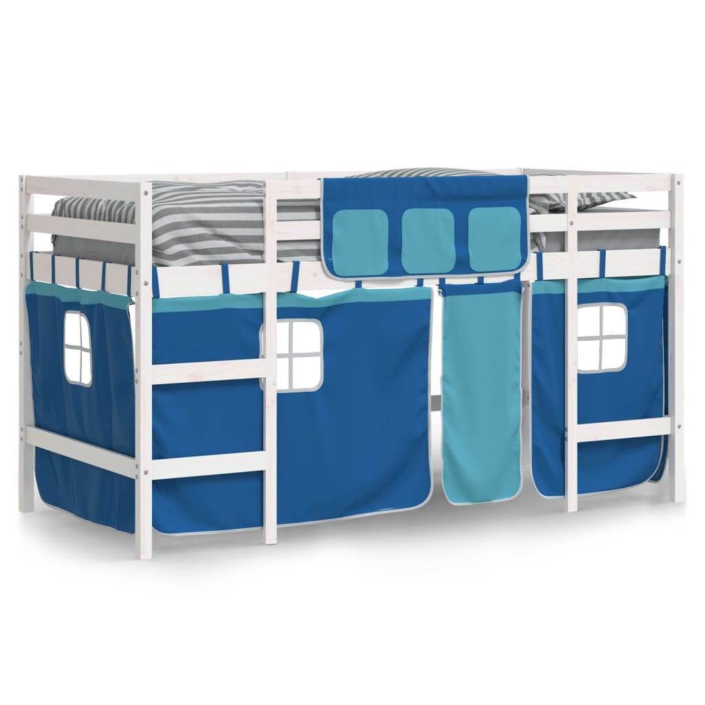 Kids' Loft Bed with Curtains without Mattress Blue 80x200cm