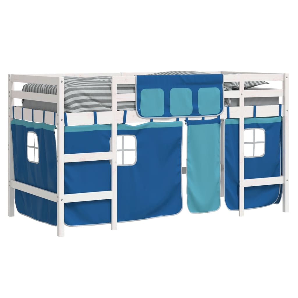 Kids' Loft Bed with Curtains without Mattress Blue 80x200cm