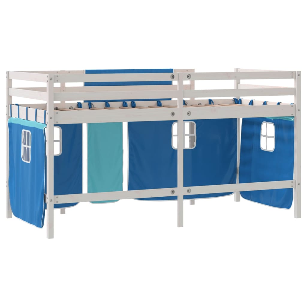Kids' Loft Bed with Curtains without Mattress Blue 80x200cm