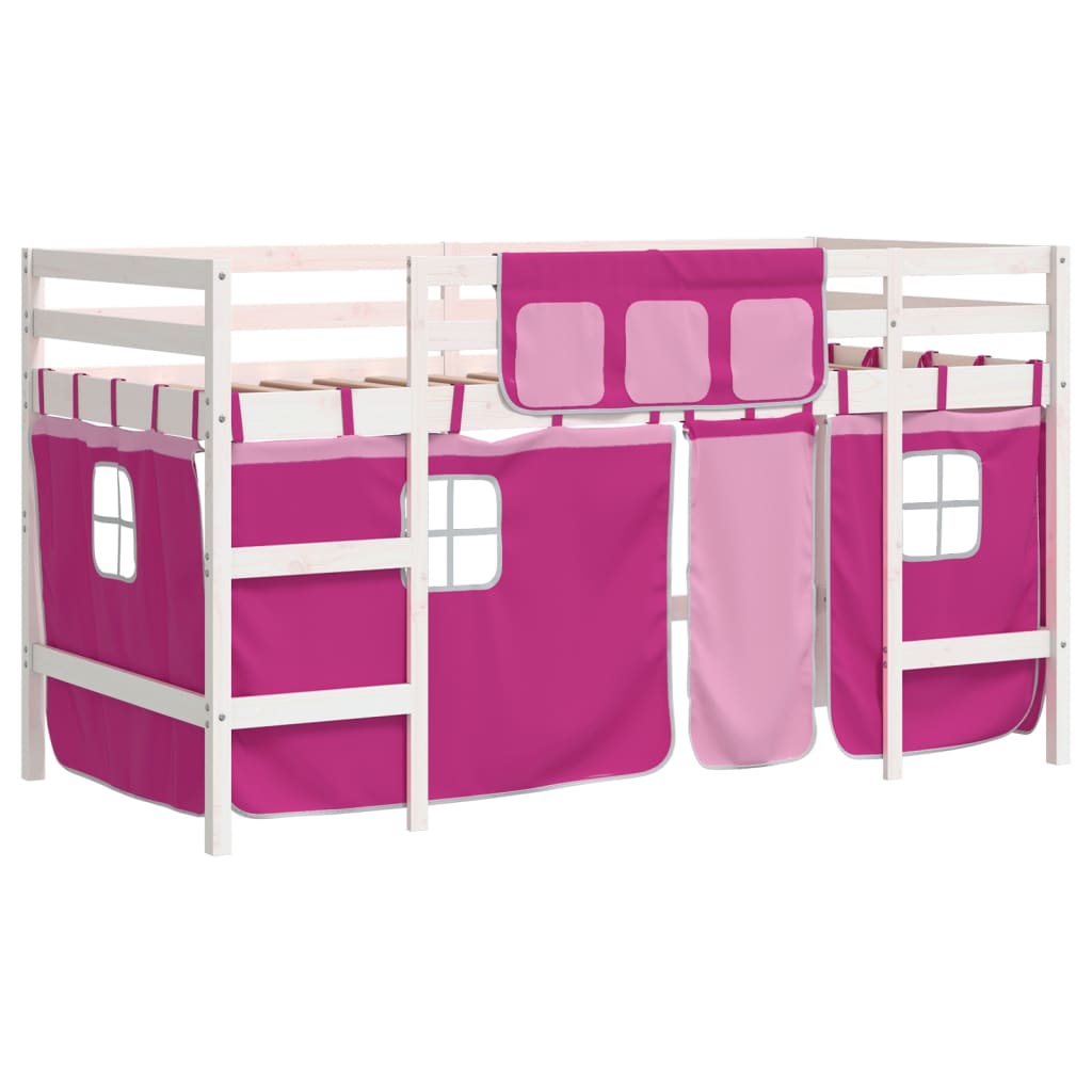 Kids' Loft Bed with Curtains without Mattress Pink 80x200cm