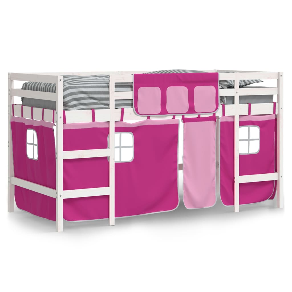 Kids' Loft Bed with Curtains without Mattress Pink 80x200cm