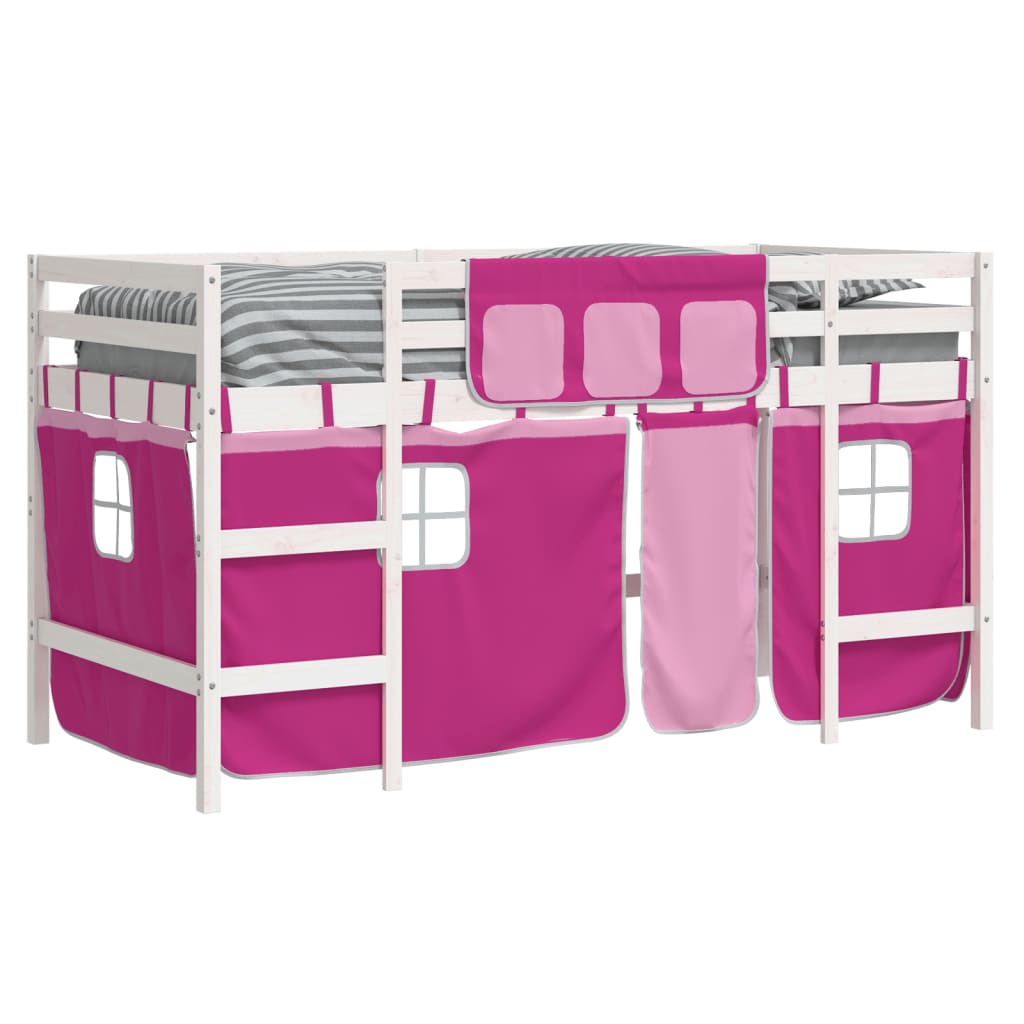 Kids' Loft Bed with Curtains without Mattress Pink 80x200cm