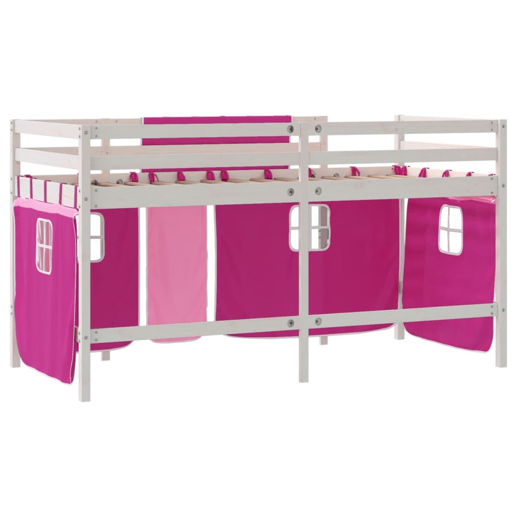 Kids' Loft Bed with Curtains without Mattress Pink 80x200cm