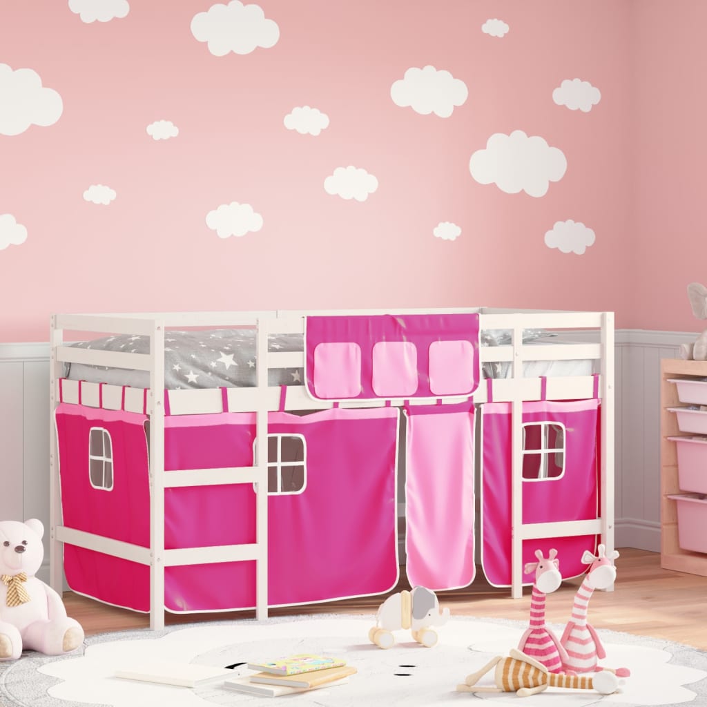 Kids' Loft Bed with Curtains without Mattress Pink 80x200cm