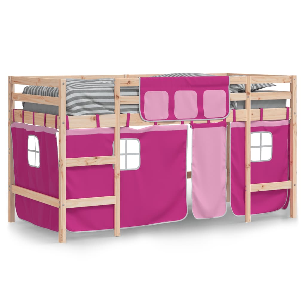 Kids' Loft Bed with Curtains without Mattress Pink 90x200cm