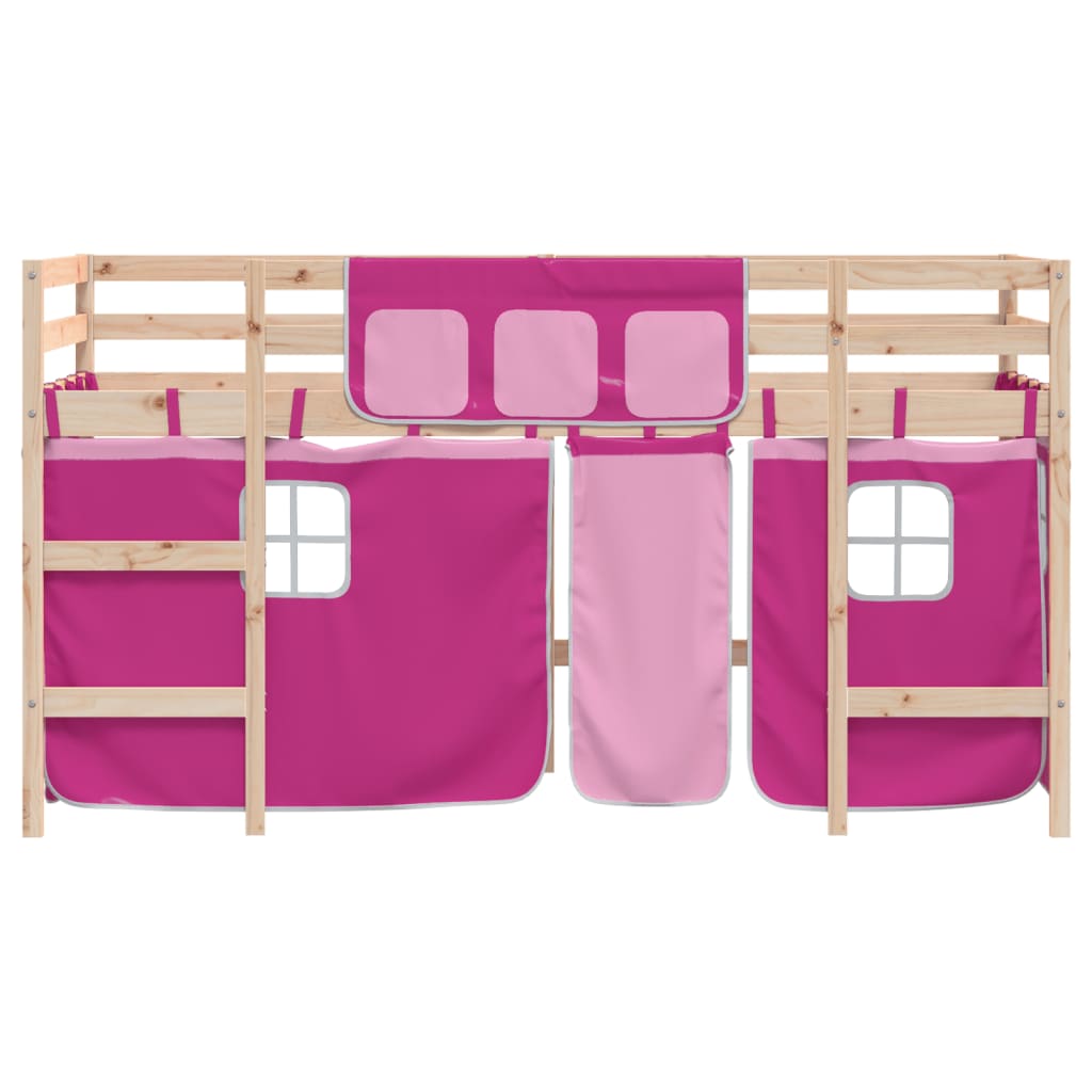 Kids' Loft Bed with Curtains without Mattress Pink 90x200cm
