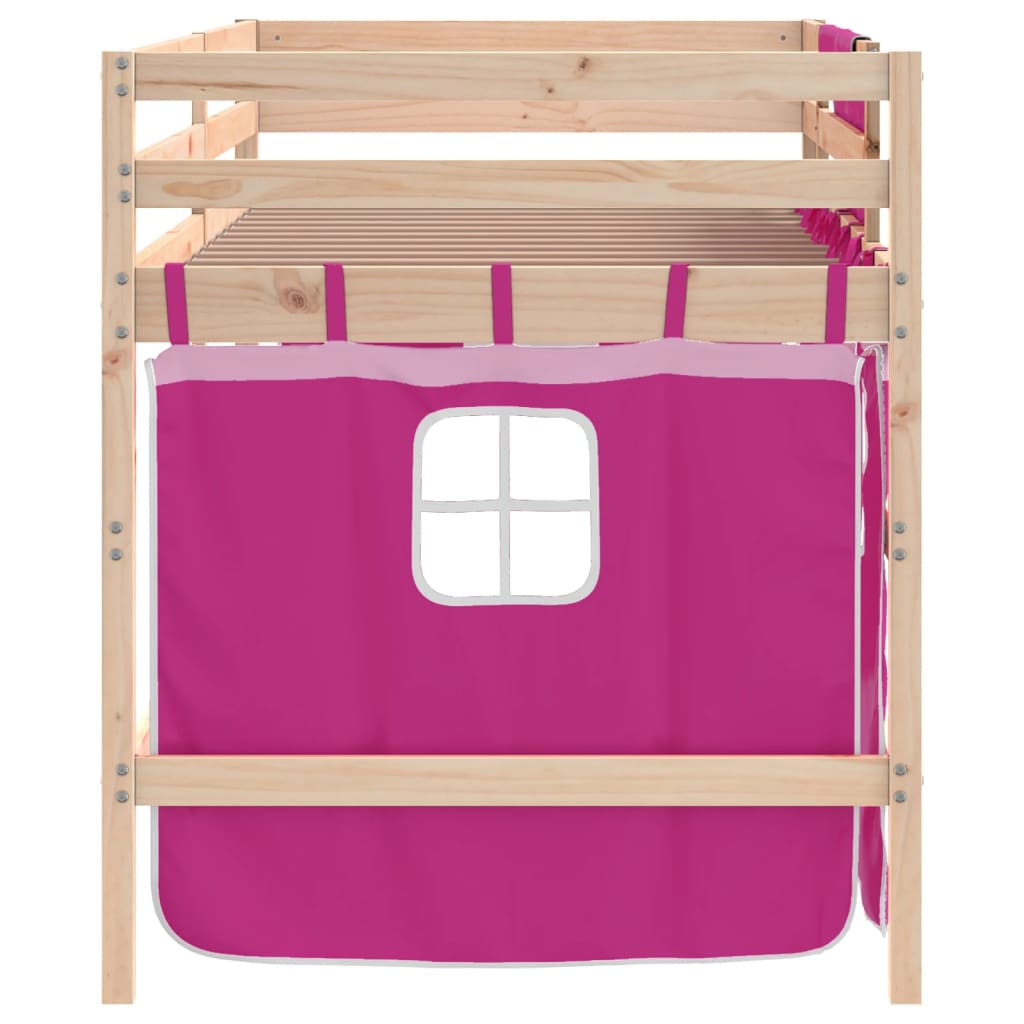 Kids' Loft Bed with Curtains without Mattress Pink 90x200cm