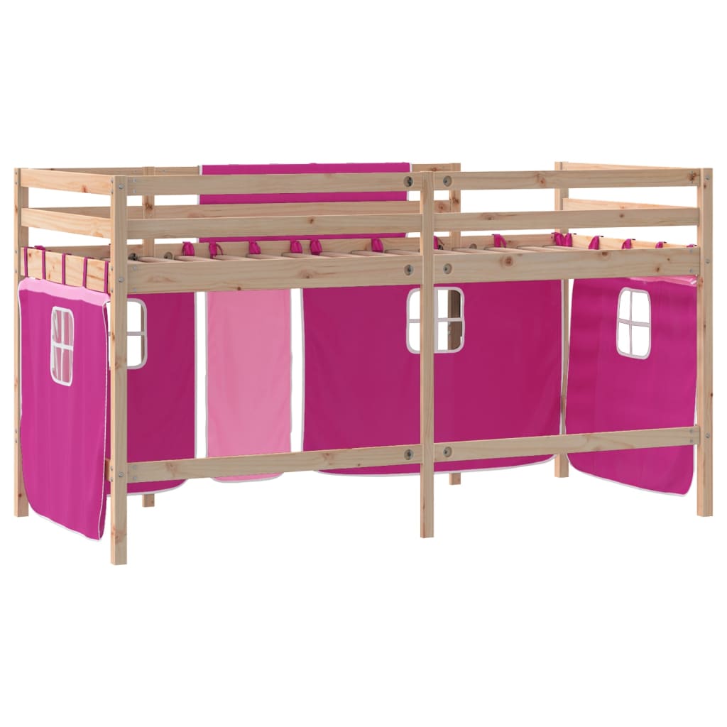 Kids' Loft Bed with Curtains without Mattress Pink 90x200cm