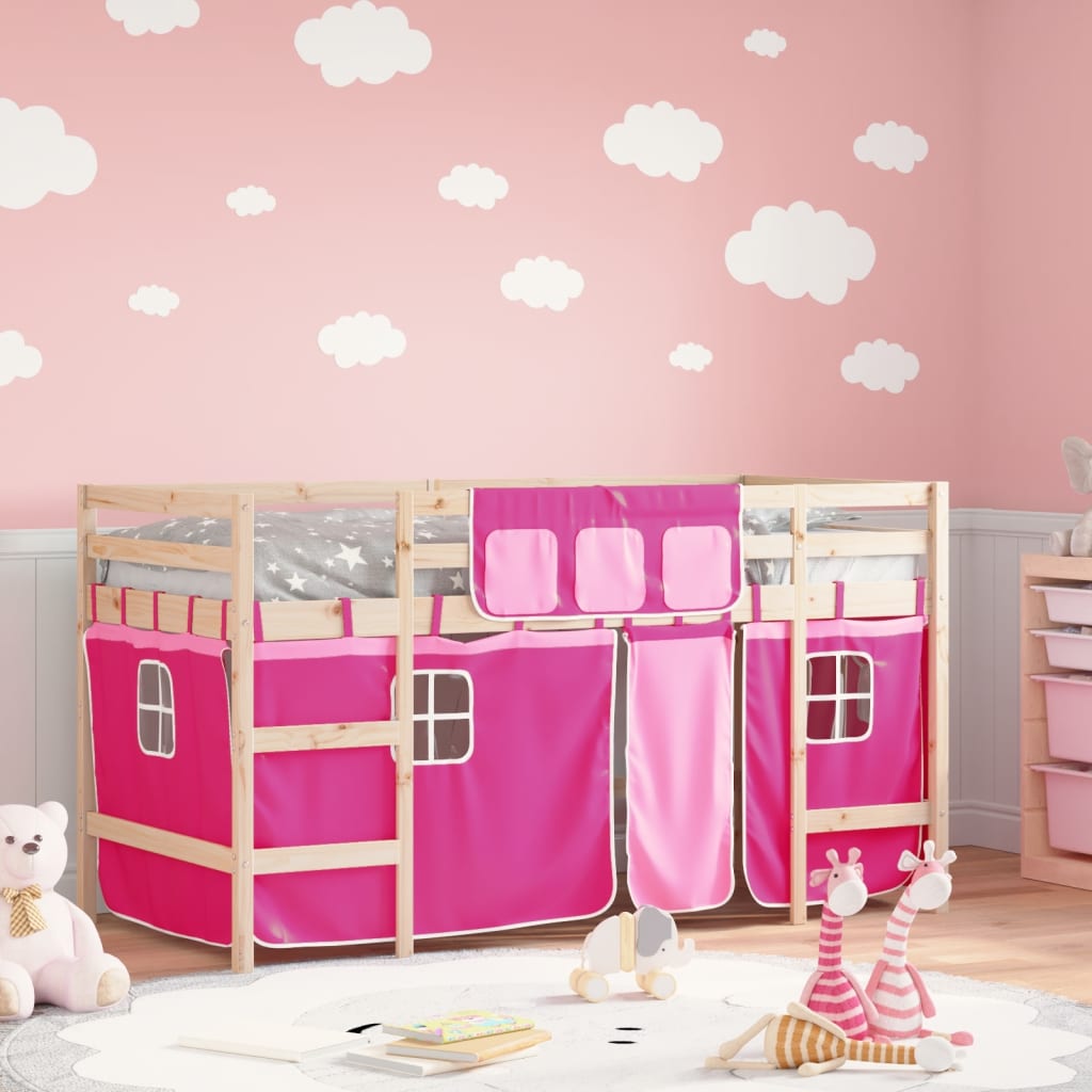 Kids' Loft Bed with Curtains without Mattress Pink 90x200cm