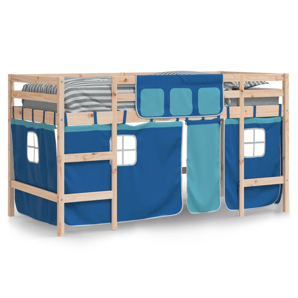 Kids' Loft Bed with Curtains without Mattress Blue 90x190cm