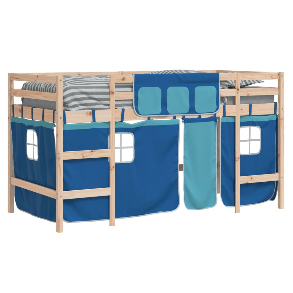 Kids' Loft Bed with Curtains without Mattress Blue 90x190cm